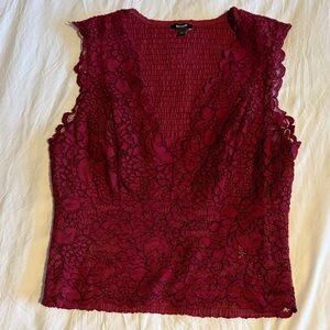 Express Lace V-Neck Top in Rich Burgundy
